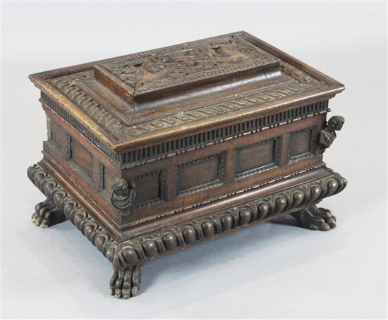 A 17th century Italian walnut casket, W.1ft 11in. D.1ft 4in. H.1ft 3.5in.